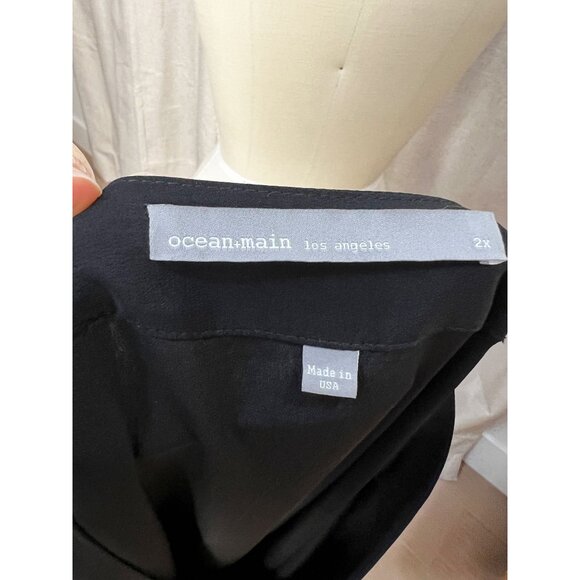 OCEAN + MAIN Black Silk V-Neck Placket Long Caftan Sz 2X - Picture 10 of 12